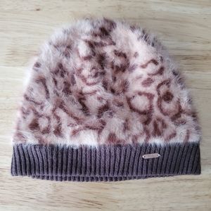 Free People Rabbit Hair Beanie Brown Animal Print